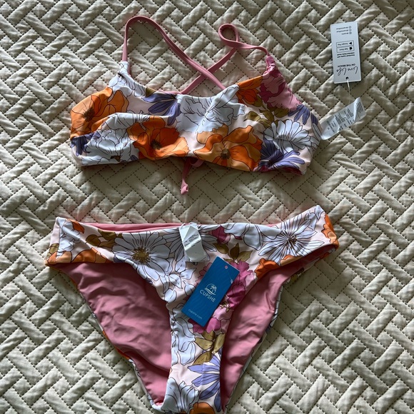 Reversible Floral Bikini Set with Pink and Orange Accents - Picture 1 of 5